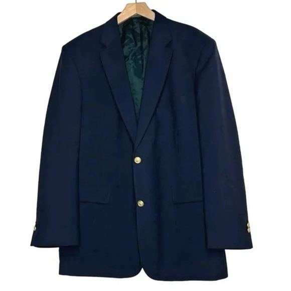 Vintage David Taylor 42L Blazer Sports Jacket Blue Gold Crest Buttons Preppy - Picture 1 of 5